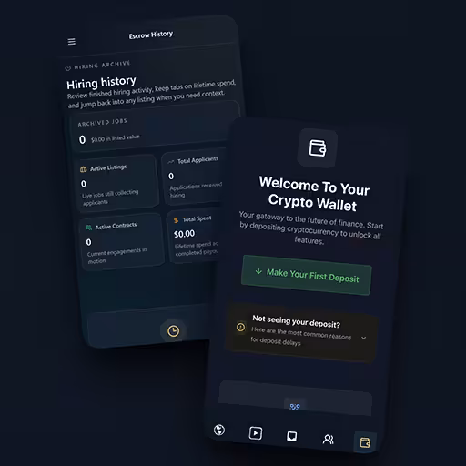 screenshot of the real world wallet and job board interface